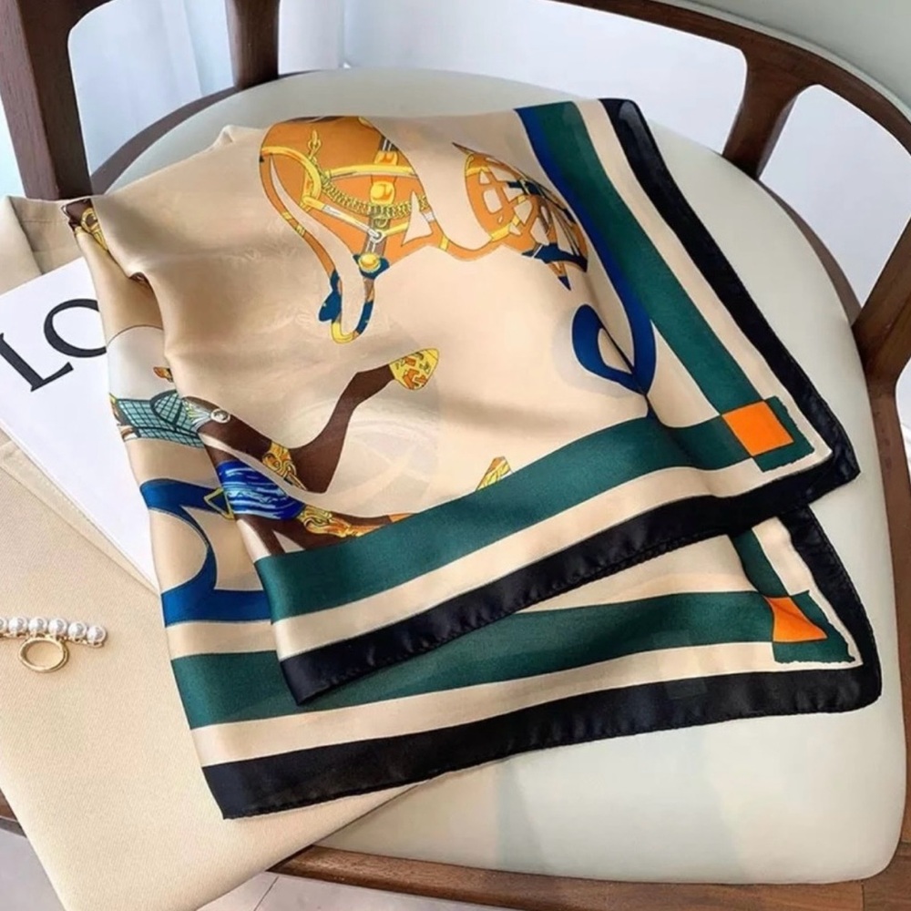New Print Scarf - Cream, Green & Black